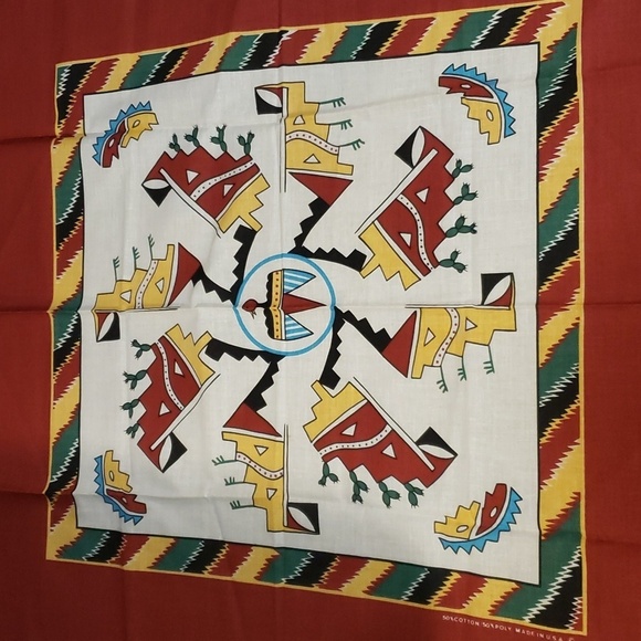 Vintage Southwest Thunderbird Cactus Bandana USA 50/50 - Picture 3 of 6